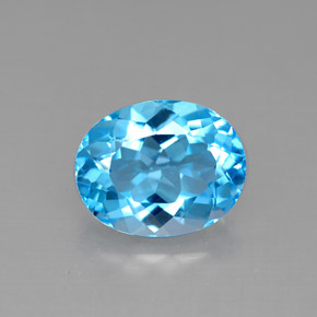 3.23캐럿 천연 스위스 블루 토파즈, 타원형 컷, 10×8 mm, VVS-VS