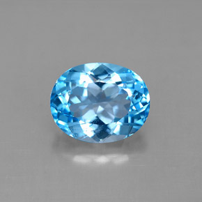 3.66캐럿 천연 스위스 블루 토파즈, 타원형 컷, 10×8 mm, VS