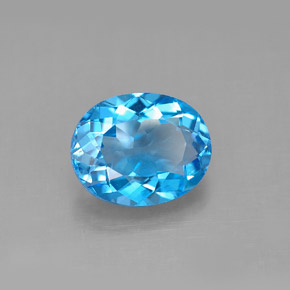3.46캐럿 천연 스위스 블루 토파즈, 타원형 컷, 10.1×8.1 mm, VS
