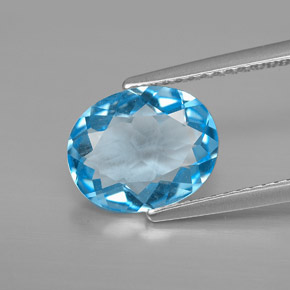 2.87캐럿 천연 스위스 블루 토파즈, 타원형 컷, 10.3×8.4 mm, VVS-VS