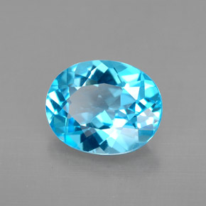 3.08캐럿 천연 스위스 블루 토파즈, 타원형 컷, 10.1×8.2 mm, VVS