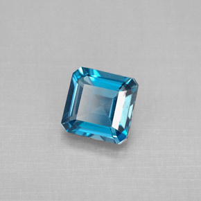 1.33캐럿 천연 런던 블루 토파즈, 에메랄드 컷, 6.1×6.1 mm, VVS-VS