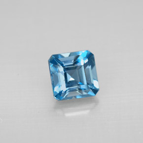 1.52캐럿 천연 런던 블루 토파즈, 에메랄드 컷, 5.9×5.9 mm, VVS-VS