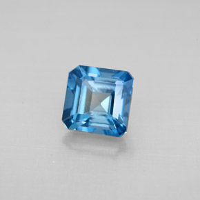 1.46캐럿 천연 런던 블루 토파즈, 에메랄드 컷, 6.1×6.1 mm, VVS-VS