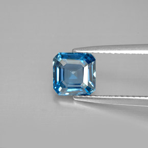 1.46캐럿 천연 런던 블루 토파즈, 에메랄드 컷, 6.2×6.2 mm, VVS-VS
