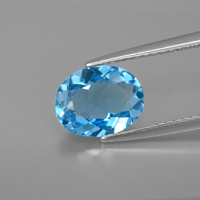 2.01캐럿 천연 스위스 블루 토파즈, 타원형 컷, 9.1×7.1 mm, VVS