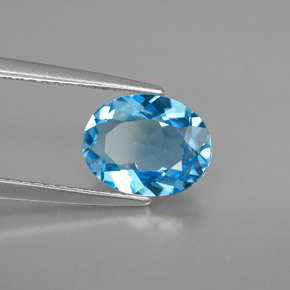 2.01캐럿 천연 스위스 블루 토파즈, 타원형 컷, 9.1×7.1 mm, VVS