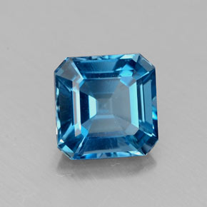 1.90캐럿 천연 런던 블루 토파즈, 에메랄드 컷, 7×7 mm, VVS-VS