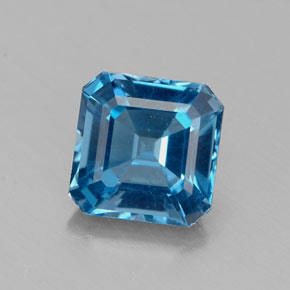 1.90캐럿 천연 런던 블루 토파즈, 에메랄드 컷, 7×7 mm, VVS-VS