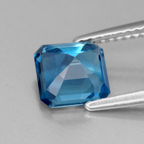 1.90캐럿 천연 런던 블루 토파즈, 에메랄드 컷, 7×7 mm, VVS-VS