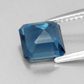 2.46캐럿 천연 런던 블루 토파즈, 에메랄드 컷, 7.2×7.2 mm, VS