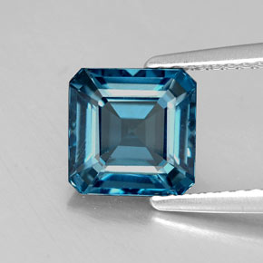 1.98캐럿 천연 런던 블루 토파즈, 에메랄드 컷, 7.1×7.1 mm, VS