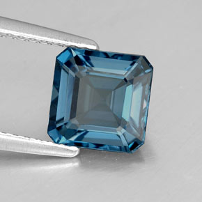 1.98캐럿 천연 런던 블루 토파즈, 에메랄드 컷, 7.1×7.1 mm, VS