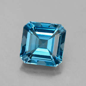 2.35캐럿 천연 런던 블루 토파즈, 에메랄드 컷, 7.1×7.1 mm, VS
