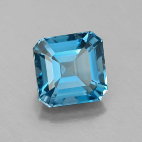 2.35캐럿 천연 런던 블루 토파즈, 에메랄드 컷, 7.1×7.1 mm, VS