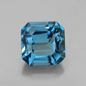 2.50캐럿 천연 런던 블루 토파즈, 에메랄드 컷, 7.2×7.2 mm, VS