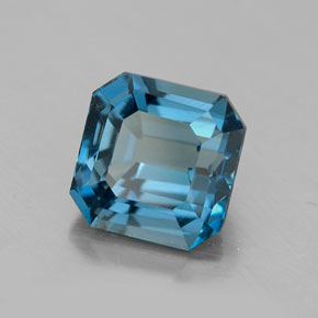 2.50캐럿 천연 런던 블루 토파즈, 에메랄드 컷, 7.2×7.2 mm, VS