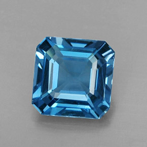 1.73캐럿 천연 런던 블루 토파즈, 에메랄드 컷, 7×7 mm, VS