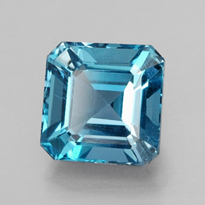 2.25캐럿 천연 런던 블루 토파즈, 에메랄드 컷, 7.2×7.1 mm, VVS-VS