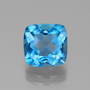 2.25캐럿 천연 스위스 블루 토파즈, 쿠션 컷, 7.3×7.1 mm, VVS