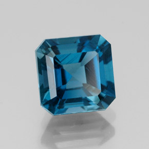 2.19캐럿 천연 런던 블루 토파즈, 에메랄드 컷, 7×7 mm, VS-SI