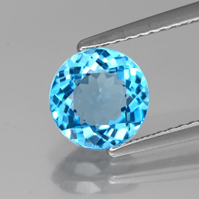 1.86캐럿 천연 스위스 블루 토파즈, 라운드 컷, 7.54 mm, VVS