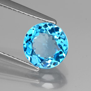 1.86캐럿 천연 스위스 블루 토파즈, 라운드 컷, 7.54 mm, VVS