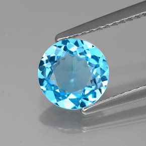 1.49캐럿 천연 스위스 블루 토파즈, 라운드 컷, 7.42 mm, VVS