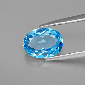 1.48캐럿 천연 스위스 블루 토파즈, 타원형 컷, 8.2×6.2 mm, VVS-VS