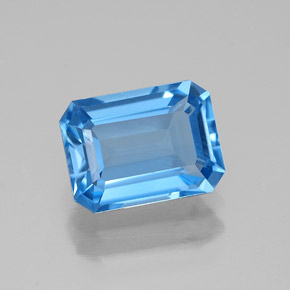 1.89캐럿 천연 스위스 블루 토파즈, 에메랄드 컷, 8×6 mm, VVS