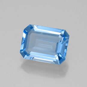 1.80캐럿 천연 스위스 블루 토파즈, 에메랄드 컷, 8.1×6.1 mm, VVS