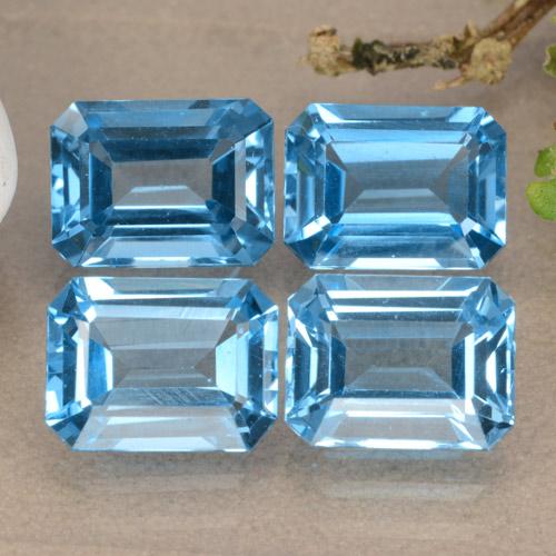 7.47캐럿 천연 스위스 블루 토파즈 보석, 에메랄드 컷, 8×6 mm, VVS