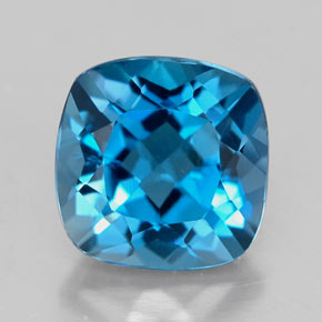 2.63캐럿 천연 런던 블루 토파즈, 쿠션 컷, 8×8 mm, VVS-VS