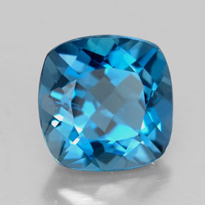 2.63캐럿 천연 런던 블루 토파즈, 쿠션 컷, 8×8 mm, VVS-VS