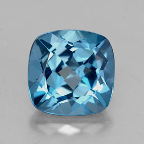 2.71캐럿 천연 런던 블루 토파즈, 쿠션 컷, 8×8 mm, VVS