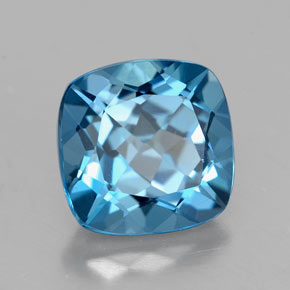 2.71캐럿 천연 런던 블루 토파즈, 쿠션 컷, 8×8 mm, VVS