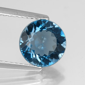2.12캐럿 천연 런던 블루 토파즈, 라운드 컷, 8.14 mm, VVS