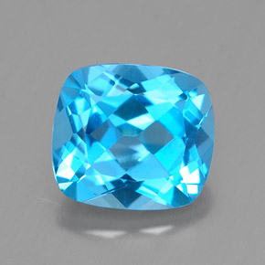 3.28캐럿 천연 스위스 블루 토파즈, 쿠션 컷, 9.1×8.2 mm, VVS