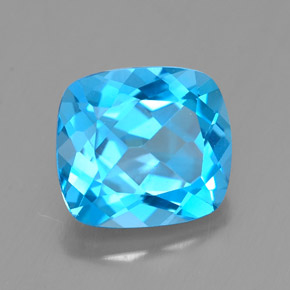 3.28캐럿 천연 스위스 블루 토파즈, 쿠션 컷, 9.1×8.2 mm, VVS