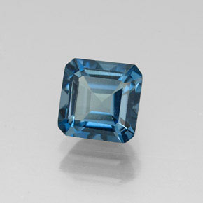 1.48캐럿 천연 런던 블루 토파즈, 에메랄드 컷, 6×6 mm, VVS