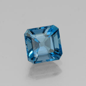 1.43캐럿 천연 런던 블루 토파즈, 에메랄드 컷, 6.2×6.2 mm, VS