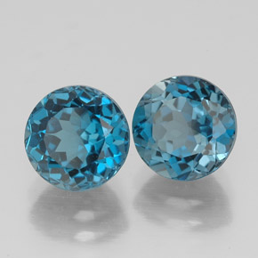 캐럿 천연 런던 블루 토파즈 보석, 라운드 컷, 7.10 mm, VVS