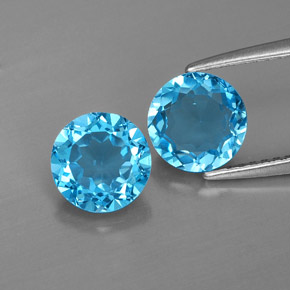 캐럿 천연 스위스 블루 토파즈 보석, 라운드 컷, 7.06 mm, VVS-VS