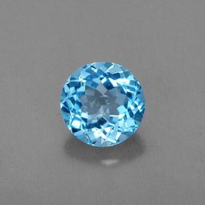 1.64캐럿 천연 스위스 블루 토파즈, 라운드 컷, 7.22 mm, VVS