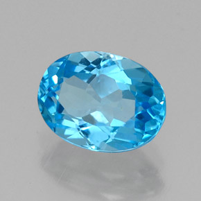 1.69캐럿 천연 스위스 블루 토파즈, 타원형 컷, 8.3×6.1 mm, VS