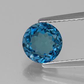 1.71캐럿 천연 런던 블루 토파즈, 라운드 컷, 7.10 mm, VVS