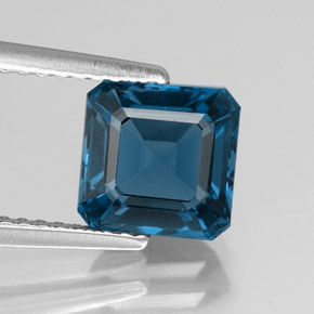 2.32캐럿 천연 런던 블루 토파즈, 에메랄드 컷, 7.2×7.2 mm, VVS