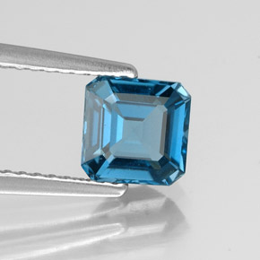 1.27캐럿 천연 런던 블루 토파즈, 에메랄드 컷, 6.1×6.1 mm, VVS