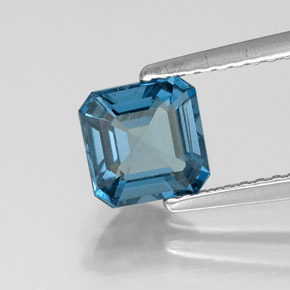 1.31캐럿 천연 런던 블루 토파즈, 에메랄드 컷, 6.2×6.2 mm, VS