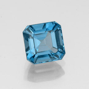 1.47캐럿 천연 런던 블루 토파즈, 에메랄드 컷, 6.1×6.1 mm, VVS